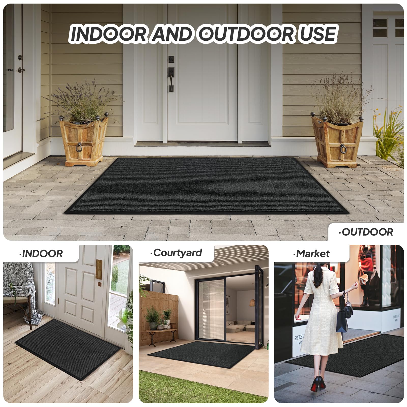 ROVSUN 47" × 35" Front Door Mat Non-Slip Grey