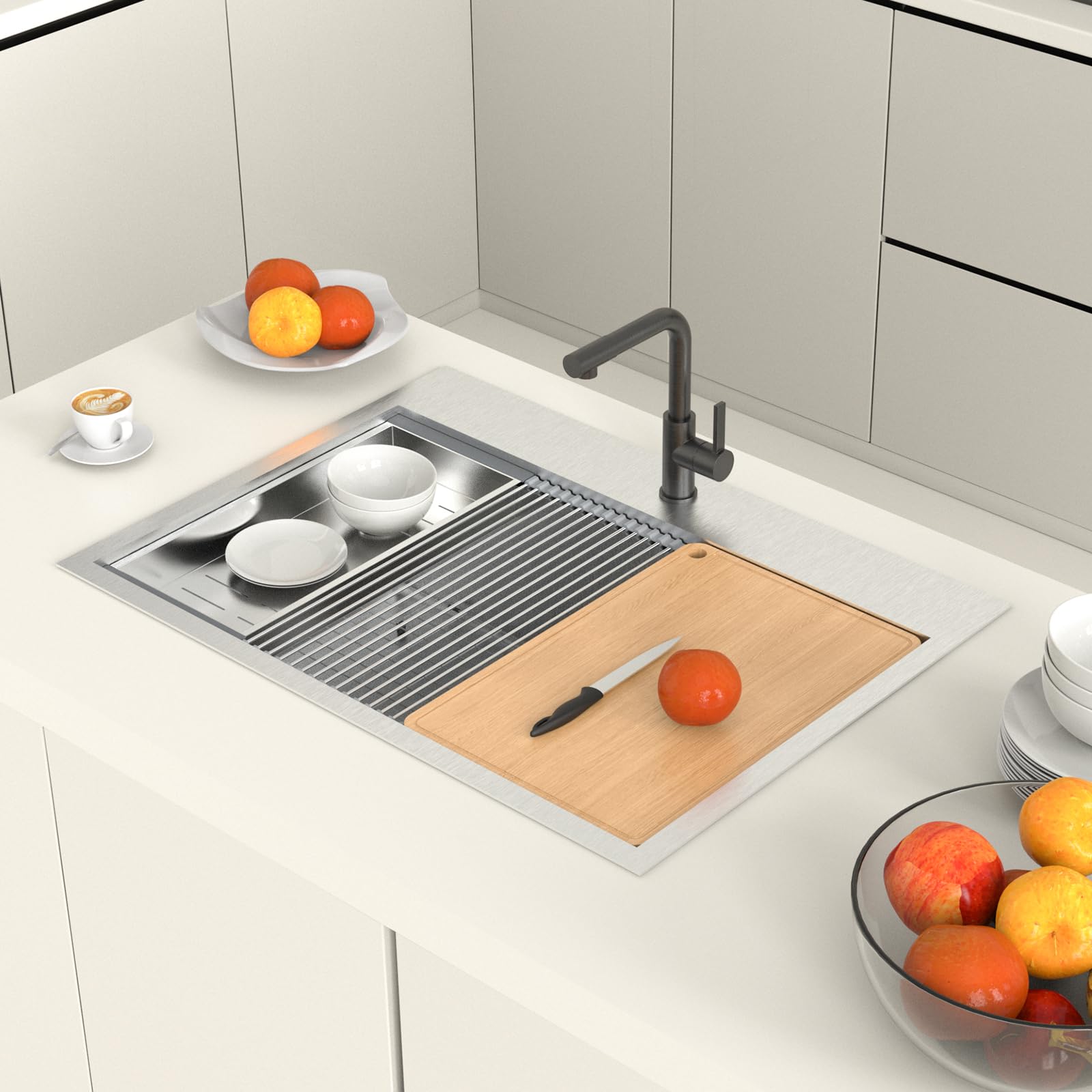 ROVSUN 30" x 22" Drop-in Stainless Steel Sink for Kitchen Silver