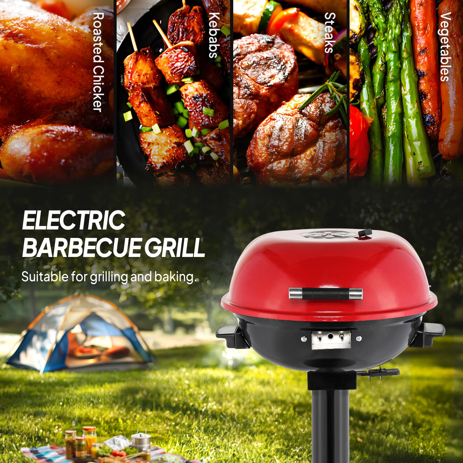 ROVSUN 1,600W Vertical Electric Grill with Cover Red