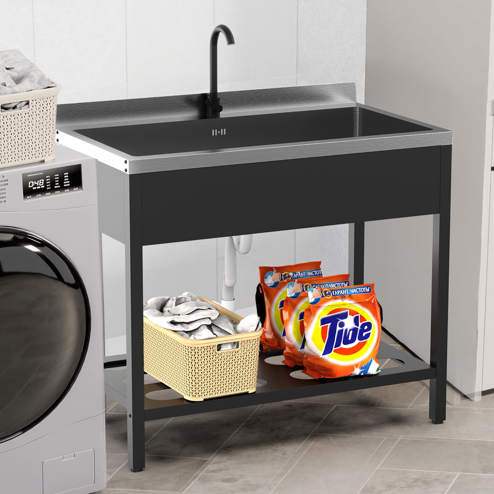 ROVSUN 42" x 23" Stainless Steel Utility Sink with Faucet