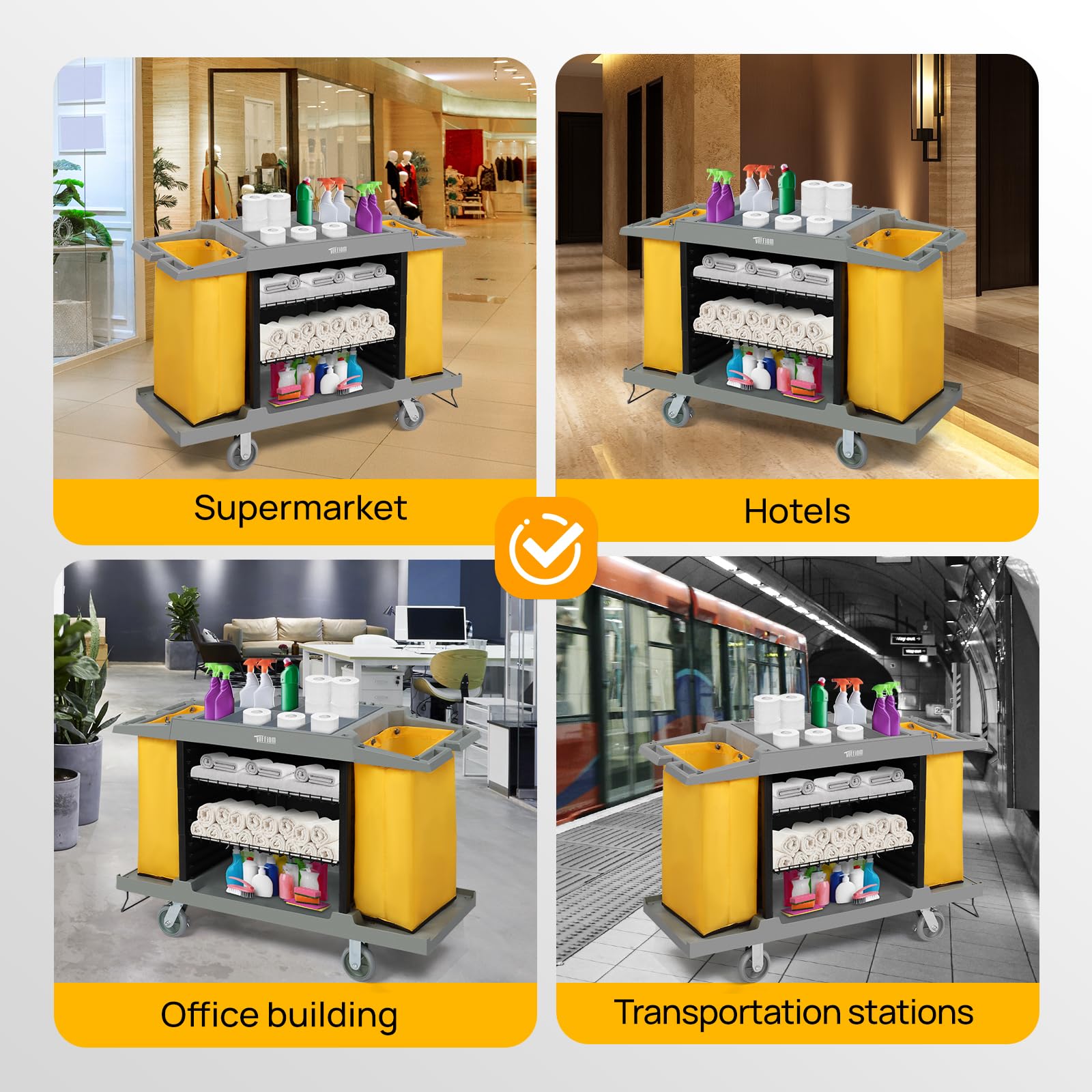 57" Multifunctional Housekeeping Hotel Cart Janitorial Cart