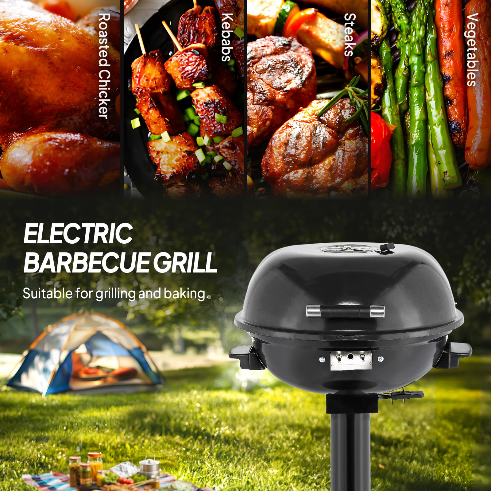 ROVSUN 1,600W Vertical Electric Grill with Cover Black