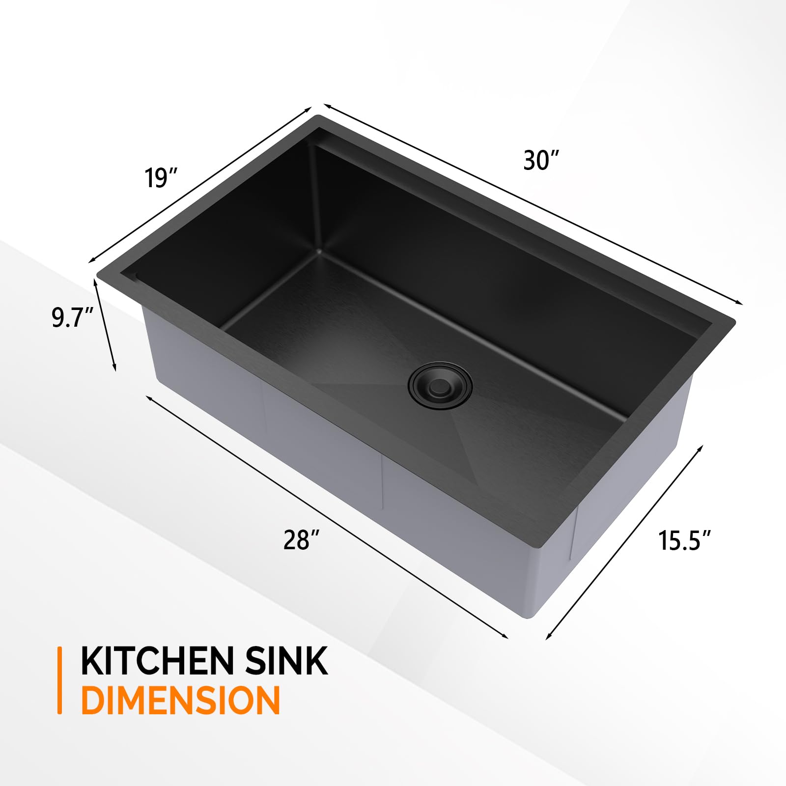ROVSUN 30" x 19" Undermount Stainless Steel Sink for Kitchen Black
