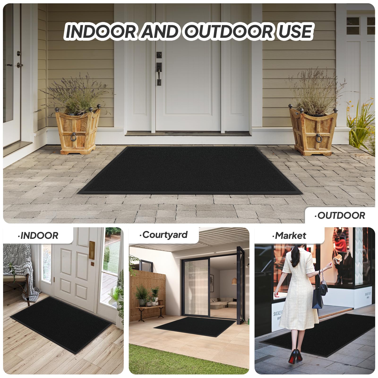 ROVSUN 47" × 35" Front Door Mat Non-Slip Black