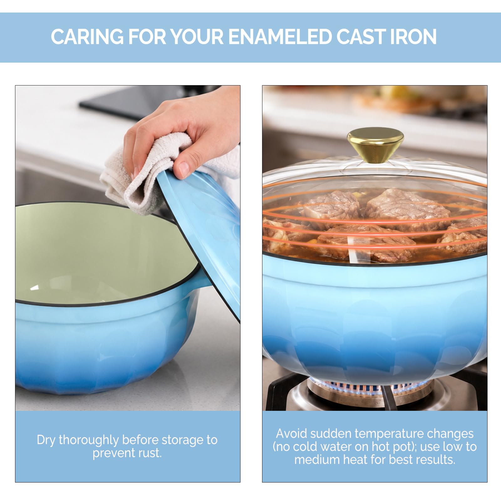 ROVSUN 5 QT Enameled Cast Iron Round Dutch Oven Blue Gradient
