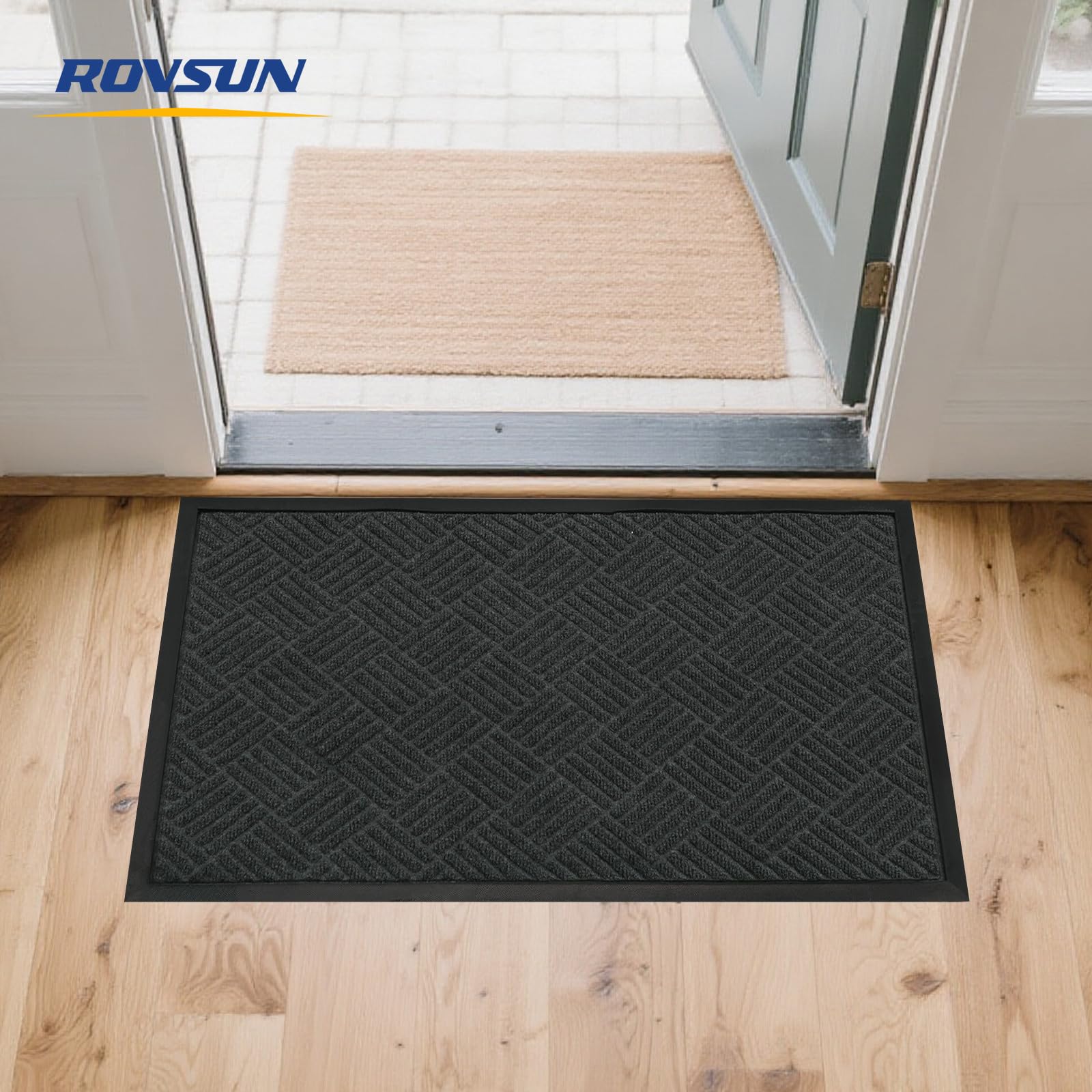 ROVSUN 35.4" × 23.6" Front Door Mat with Diamond Pattern Diamond Non-Slip Grey