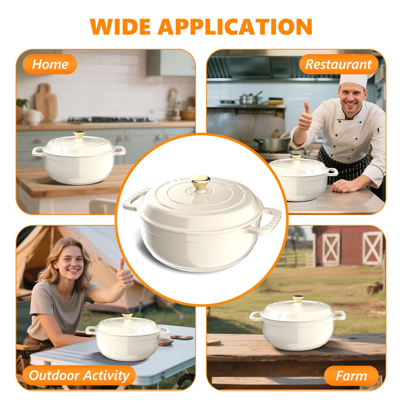 ROVSUN 7.5 QT Enameled Cast Iron Round Dutch Oven Cream White