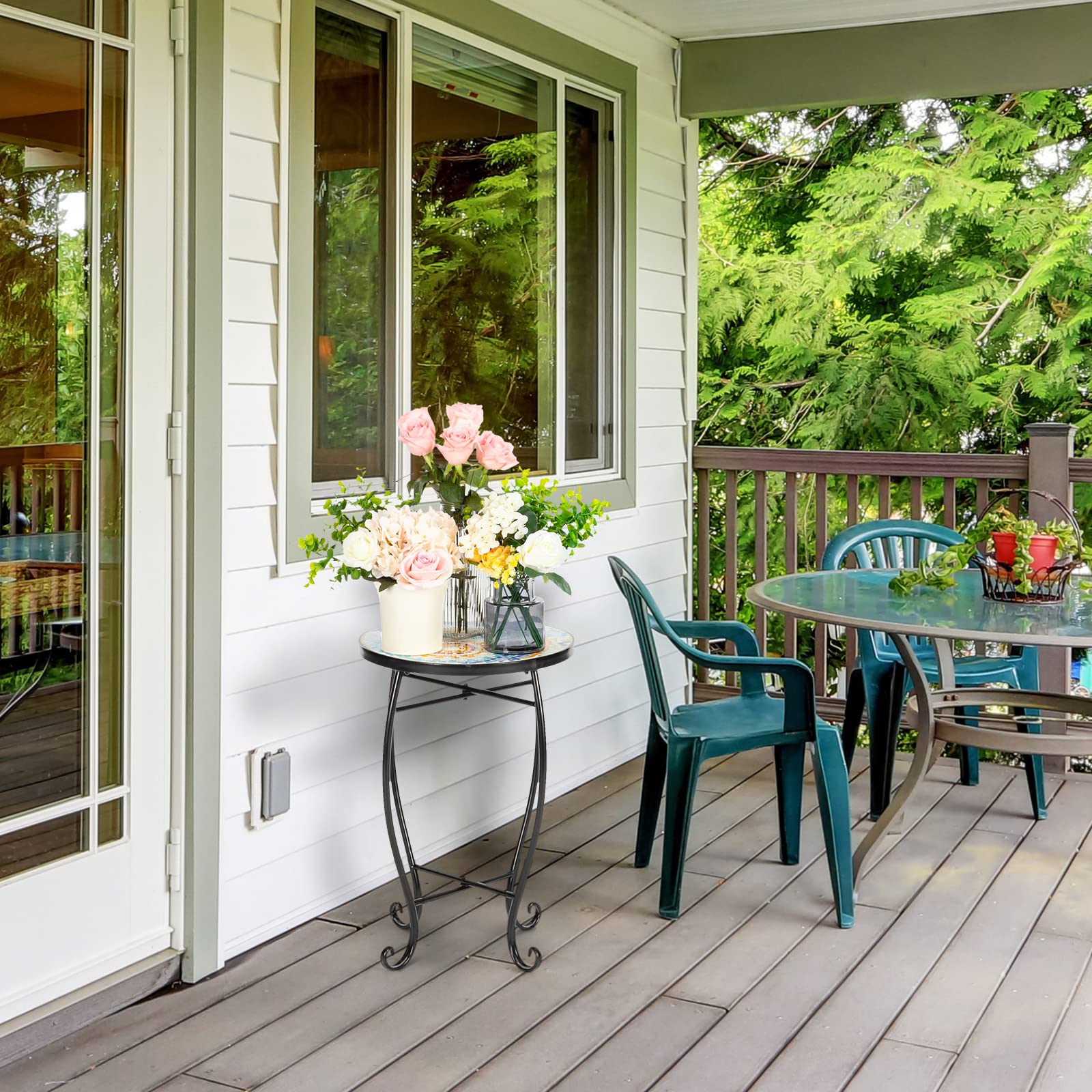 14" Round Mosaic Outdoor Side Table Blue Hawaii