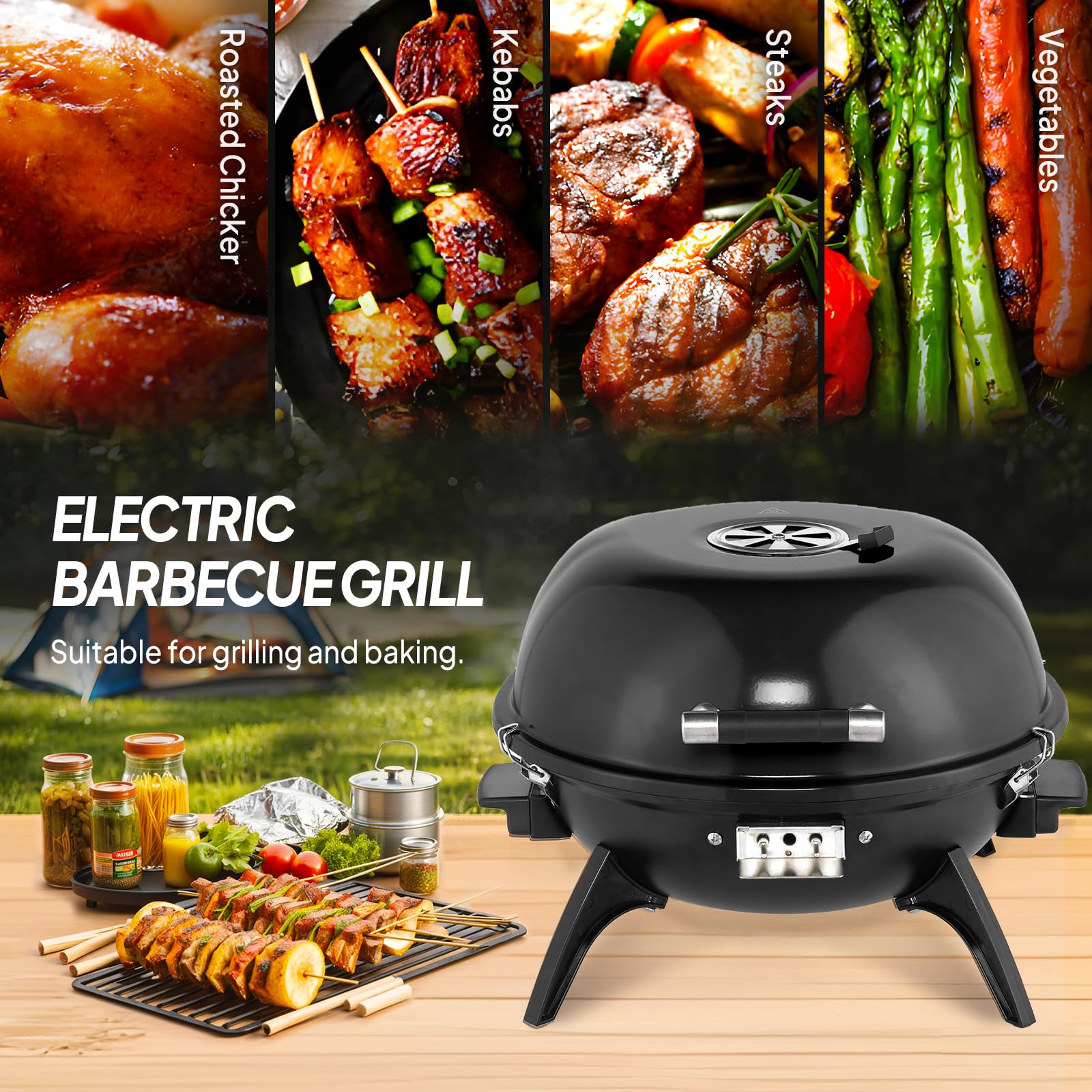 ROVSUN 1,600W Tabletop Electric Grill with Temperature Control Black