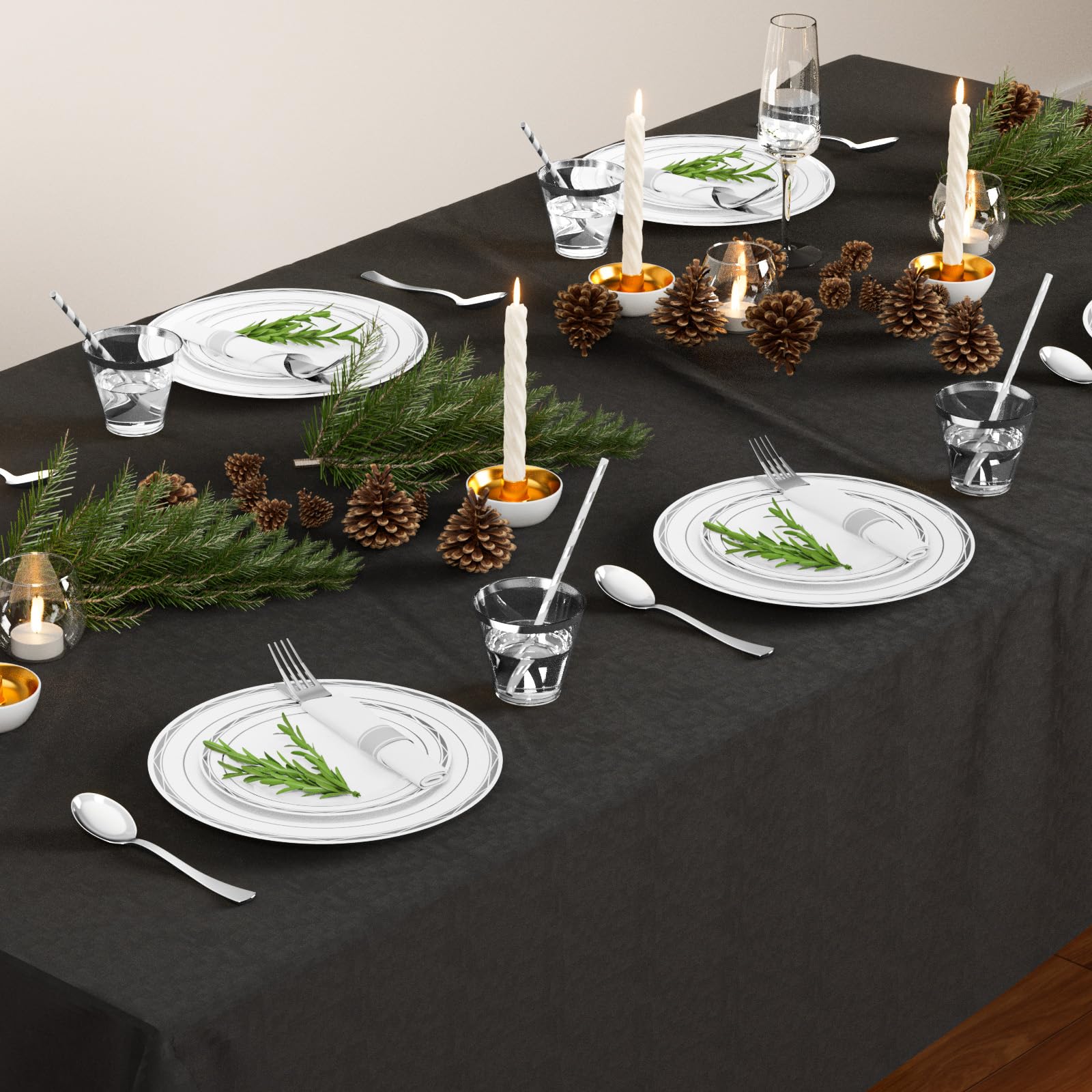 ROVSUN 240 Pieces Pre Rolled Napkins Silver Disposable Plastic Dinnerware Set for 30 Guests