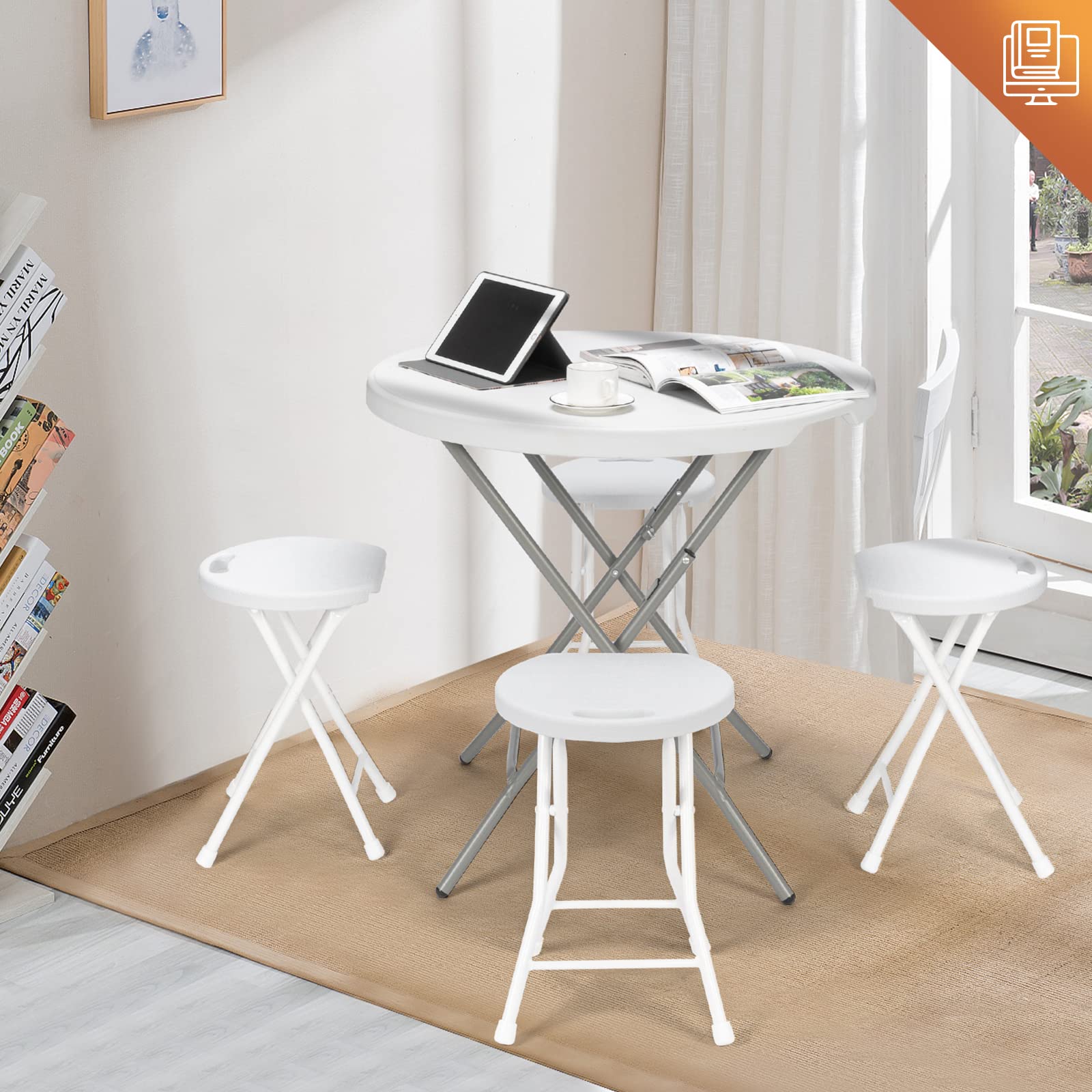 32" Round Folding Portable Plastic Dining Table White