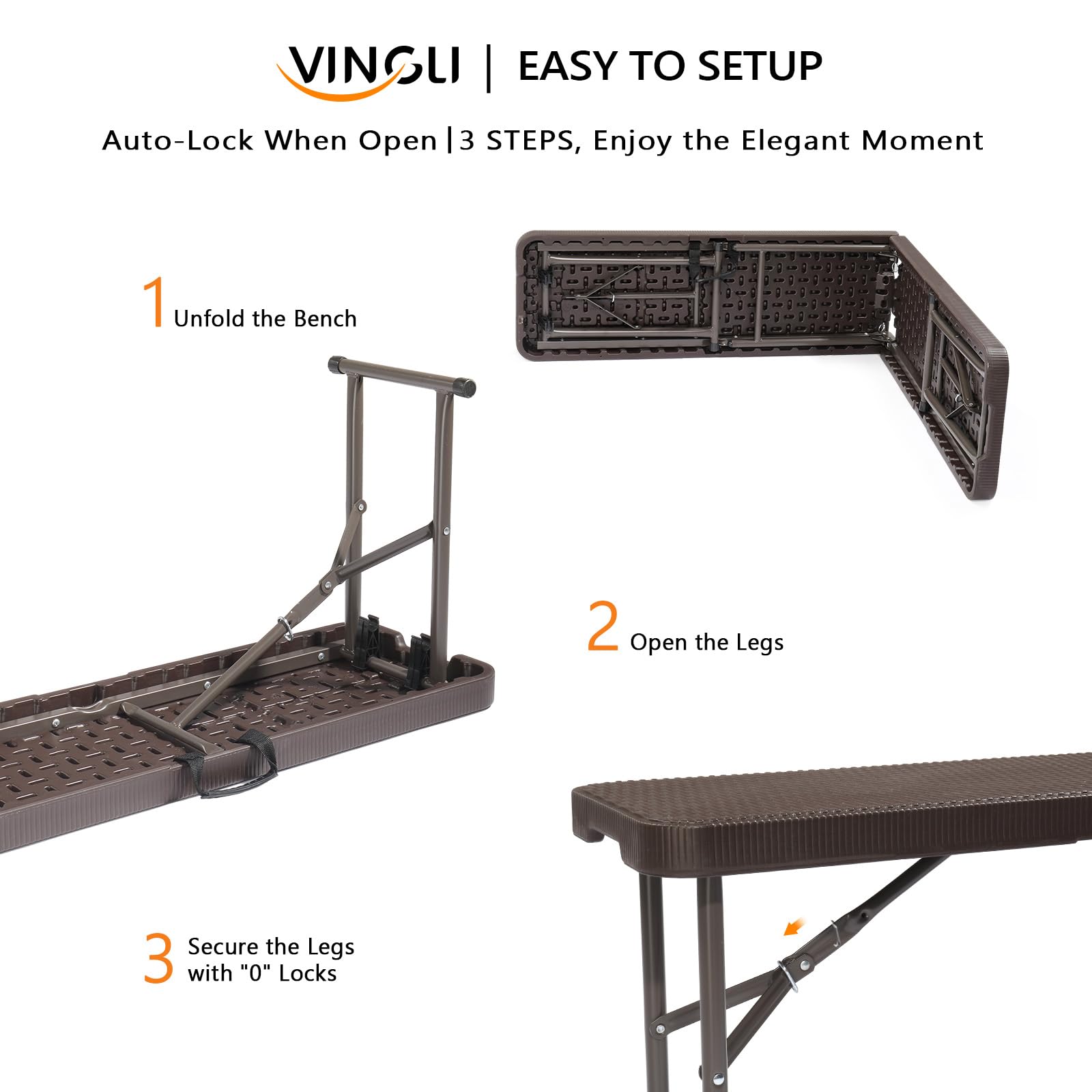 6 Feet Plastic Folding Bench Outdoor Picnic Party Seat Brown