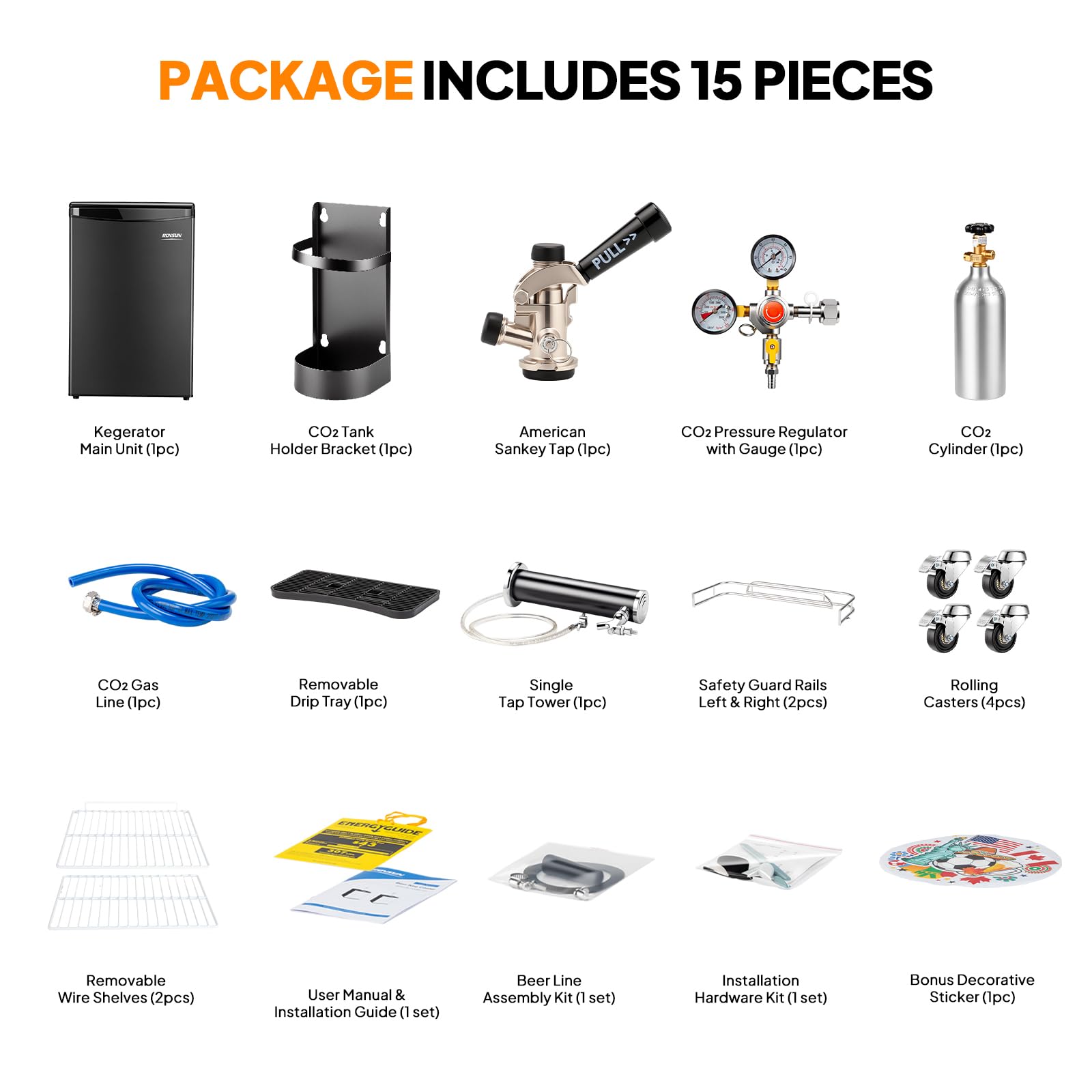 ROVSUN 5.4 Cu.Ft. Single Tap Kegerator Beer Dispenser Black