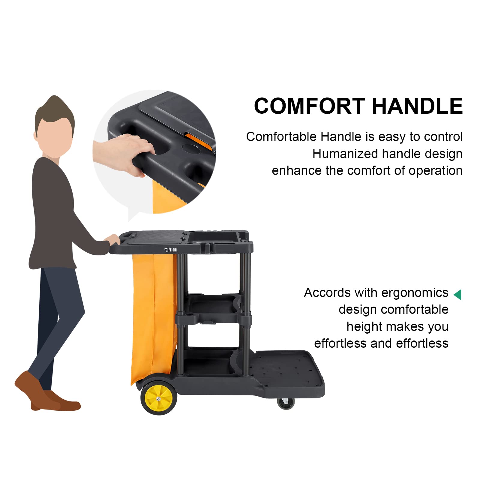 3-Tier 500 LBS Capacity Janitorial Cart with 22 Gallon Bag Black