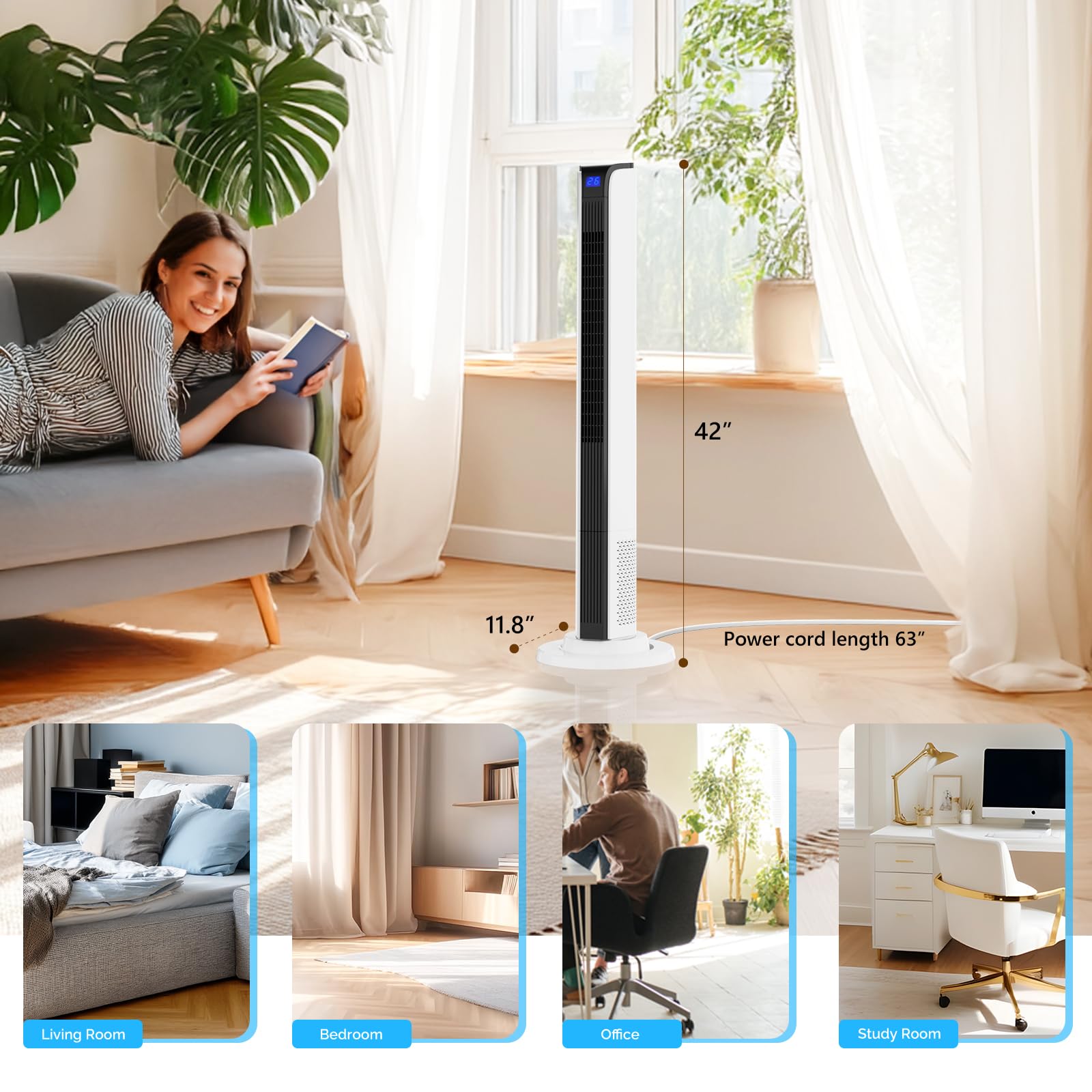 ROVSUN 42" 65W 110V Tower Fan with 3 Speeds