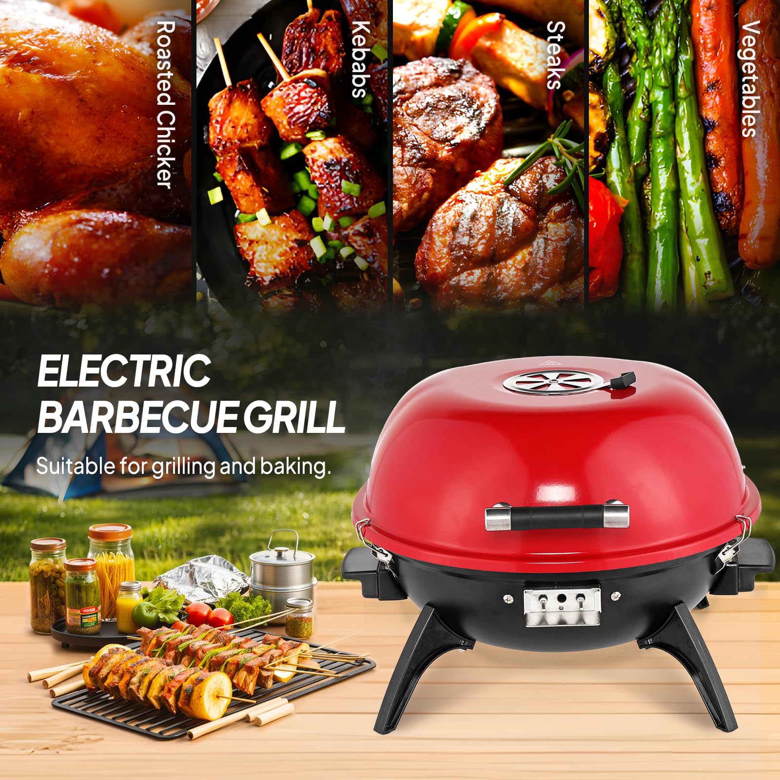 ROVSUN 1,600W Tabletop Electric Grill with Temperature Control Red