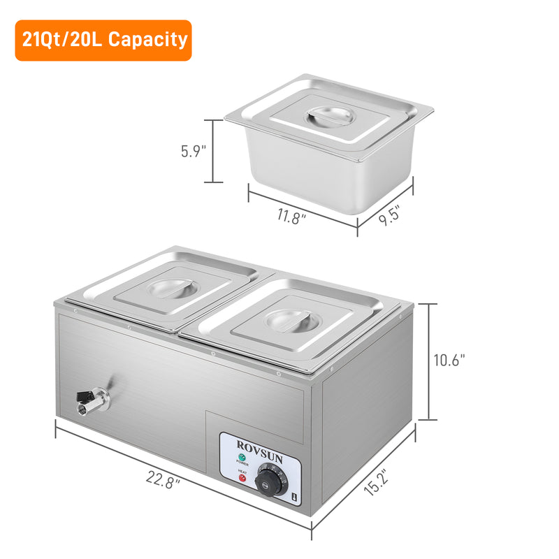 ROVSUN 21QT 600W 110V 2-Pan Electric Steam Table Food Warmer Countertop Commercial