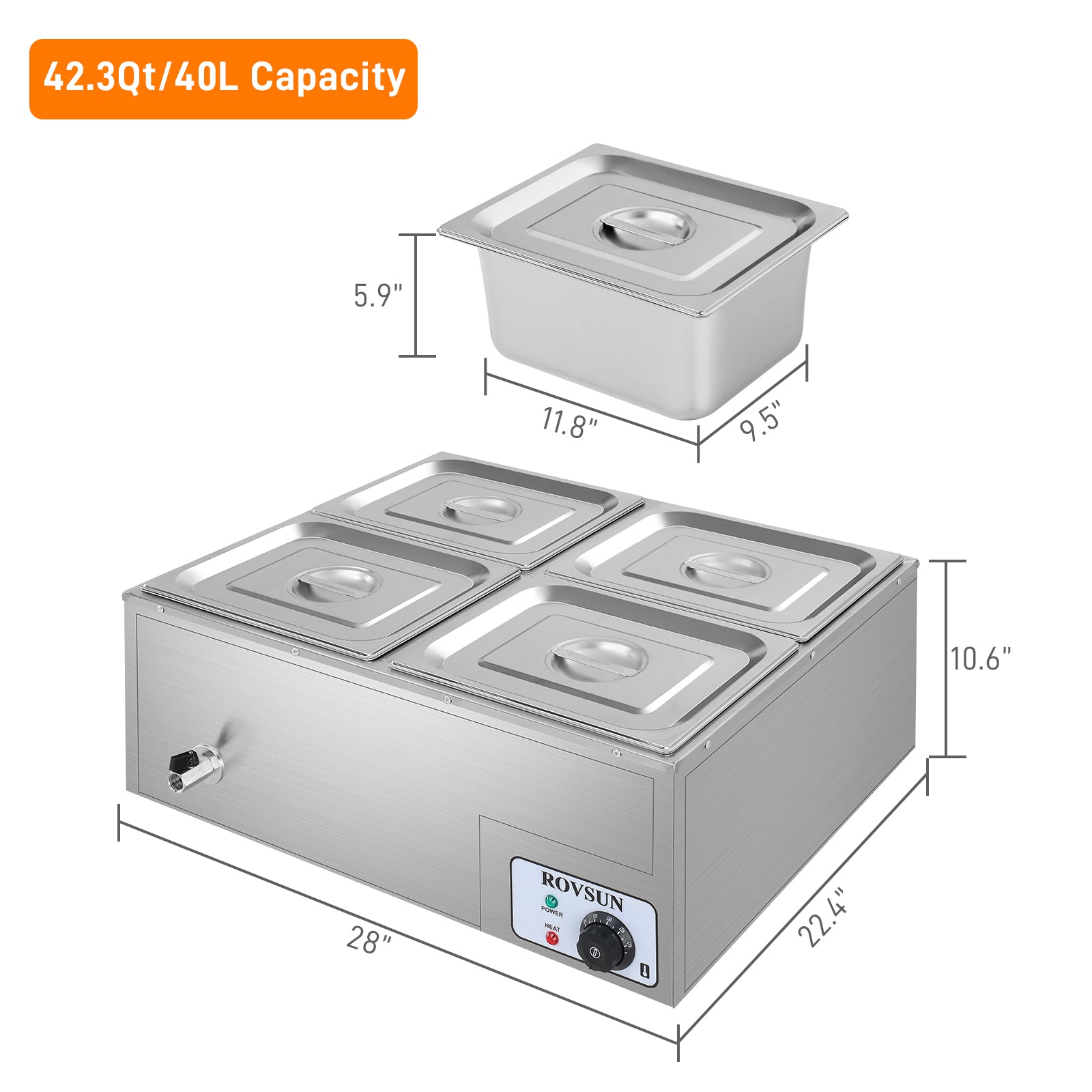 ROVSUN 42.3 QT 1200W 110V 4-Pan Electric Steam Table Food Warmer Countertop