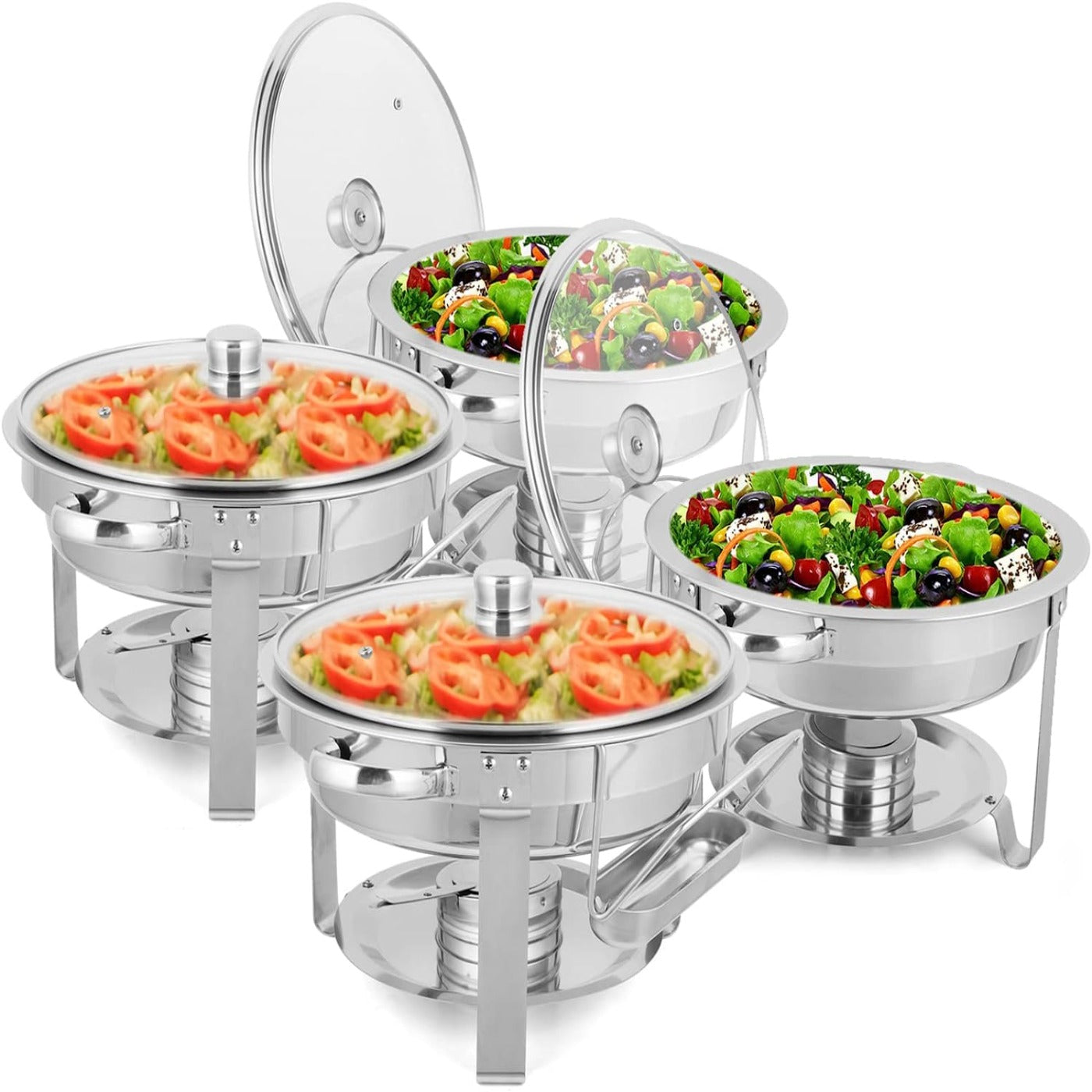 ROVSUN 5 QT Round Silver Chafing Dish Buffet Set with Glass Lid & Lid Holder