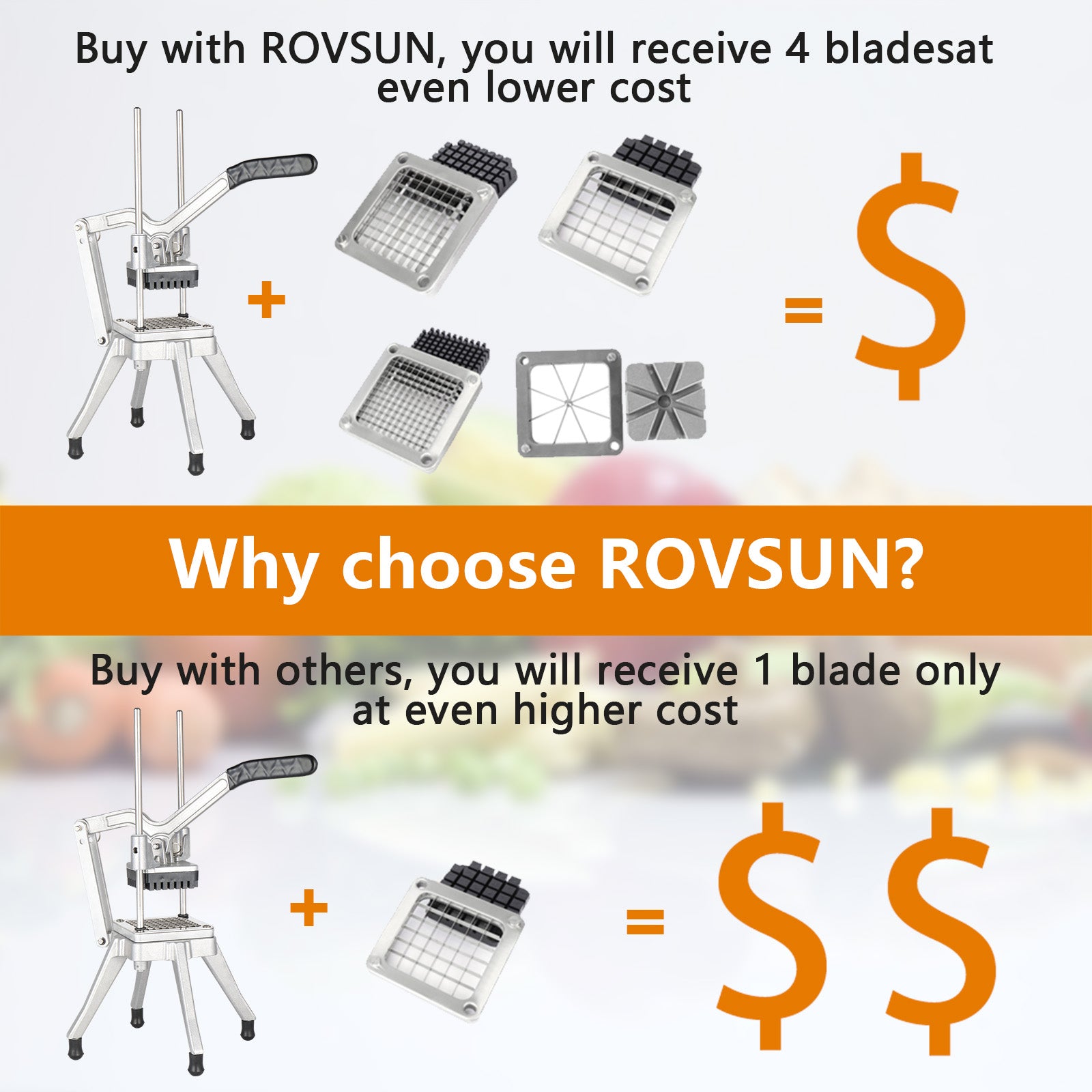 ROVSUN Lever Style Commercial French Fry Cutter with 4 Sizes Blades