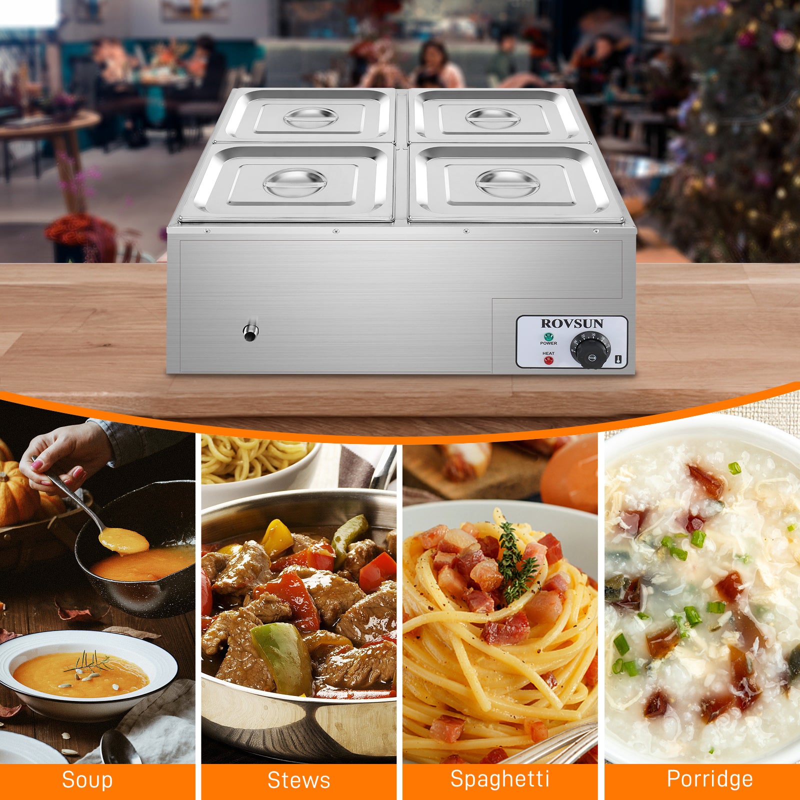 ROVSUN 42.3 QT 1200W 110V 4-Pan Electric Steam Table Food Warmer Countertop