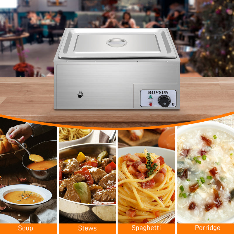 ROVSUN 21QT 600W 110V Full Pan Electric Steam Table Food Warmer Countertop Commercial