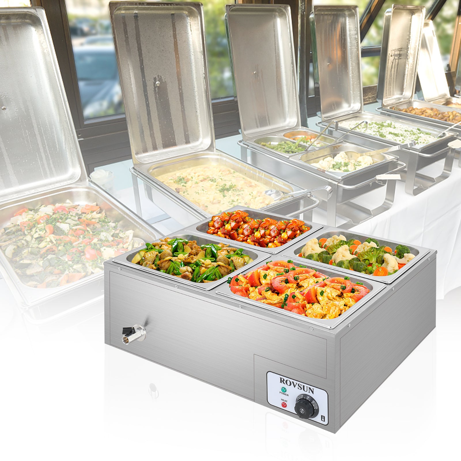 ROVSUN 42.3 QT 1200W 110V 4-Pan Electric Steam Table Food Warmer Countertop