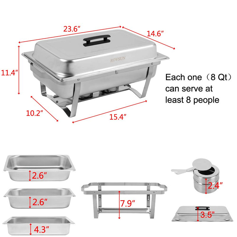 ROVSUN 8 QT Rectangle Stainless Steel Chafing Dish Buffet Set with 2 Half Size Food Pans