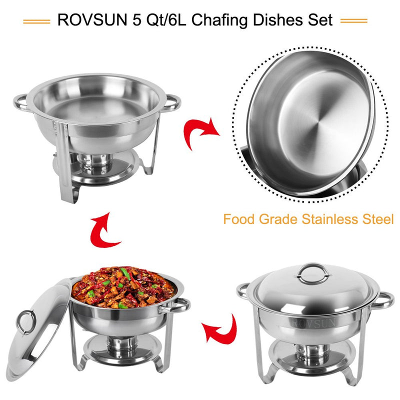 ROVSUN 5 QT Round Full Size Stainless Steel Chafing Dish Buffet Set
