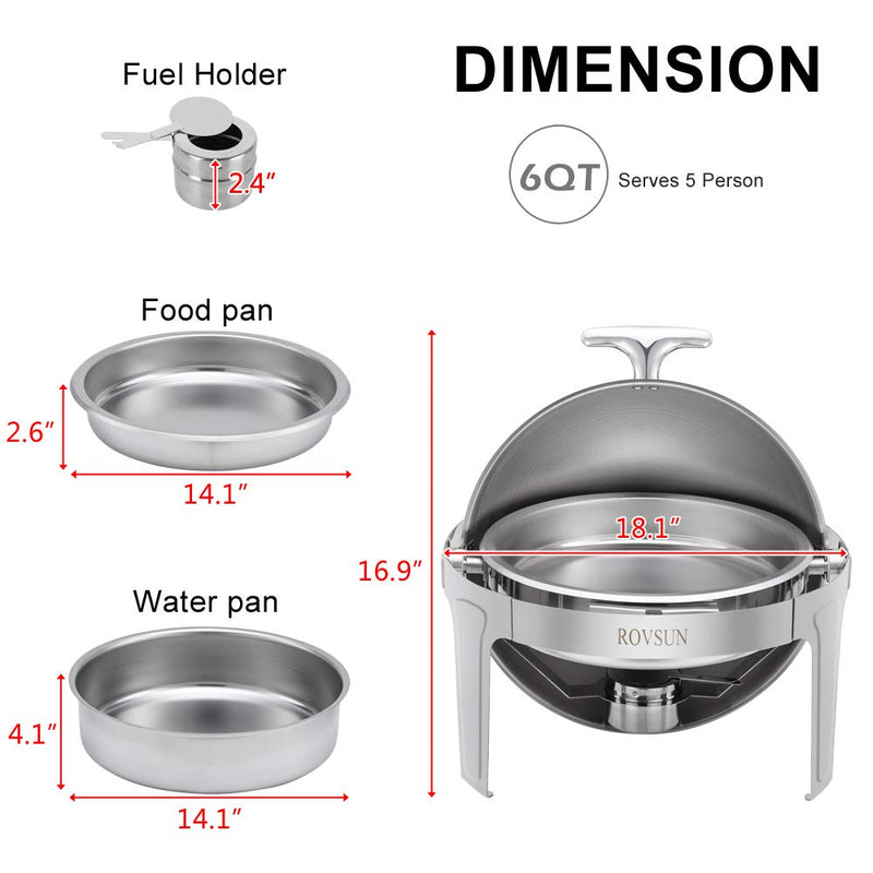 ROVSUN 6 QT Round Roll Top Stainless Steel Chafing Dish Buffet Set with Food Pan & Fuel Holders