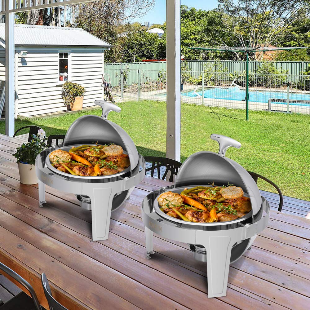 ROVSUN 6 QT Roll Top Stainless Steel Round Chafing Dish Set
