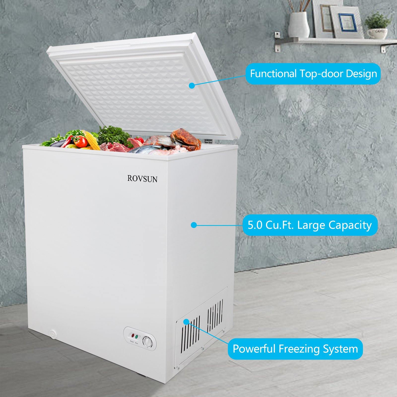 ROVSUN BD-100 3.5/5.0 Cubic Feet Chest Freezer with Storage Basket White - shop.rovsun.com