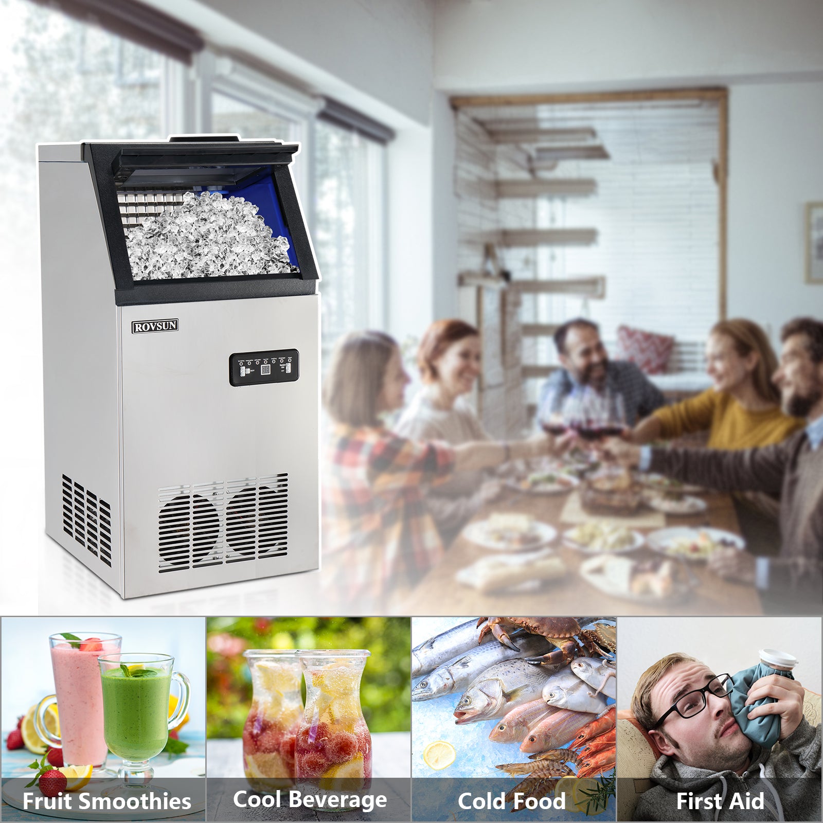 ROVSUN 14" 110 lb. 495W 115V Air Cooled Ice Machine Maker Countertop