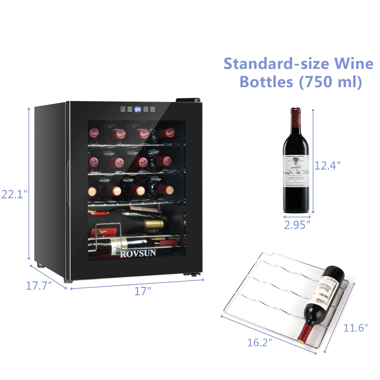ROVSUN 16-Bottle 17" Wide Wine Cooler with Digital Temp Control