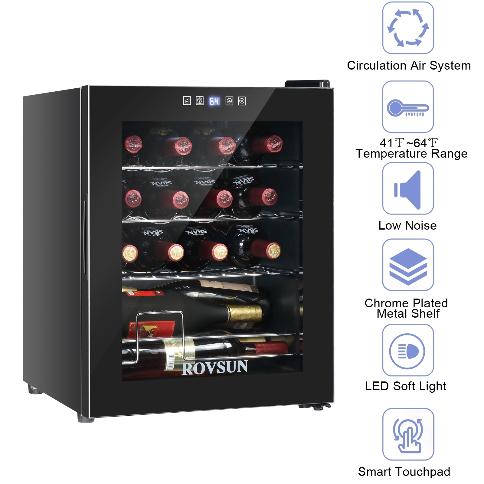 ROVSUN 16-Bottle 17" Wide Wine Cooler with Digital Temp Control