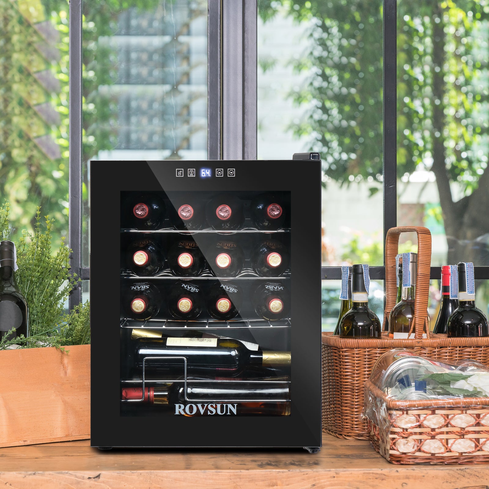 ROVSUN 16-Bottle 17" Wide Wine Cooler with Digital Temp Control
