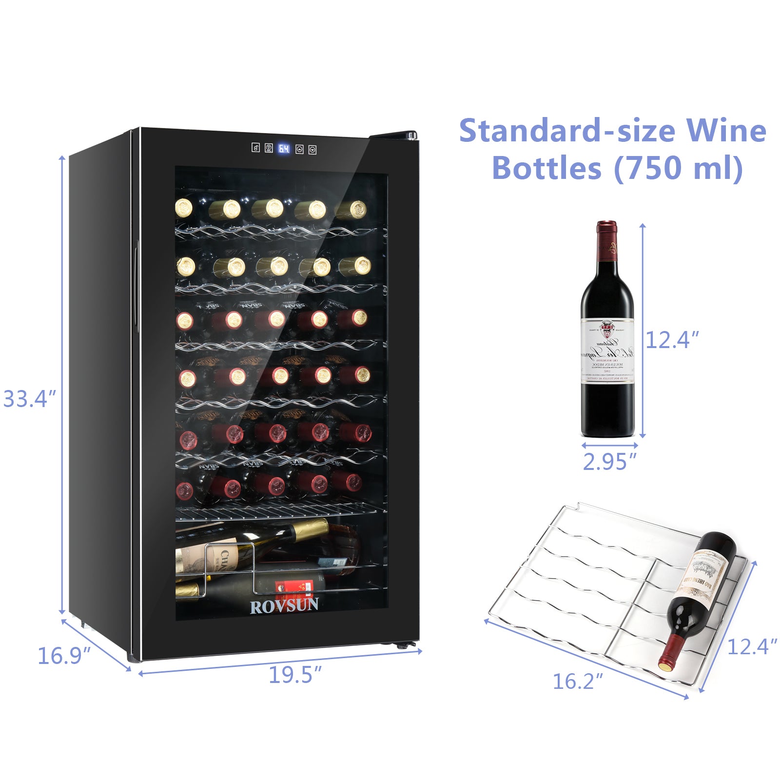 ROVSUN 34-Bottle 20" Wide Wine Cooler with Digital Temp Control