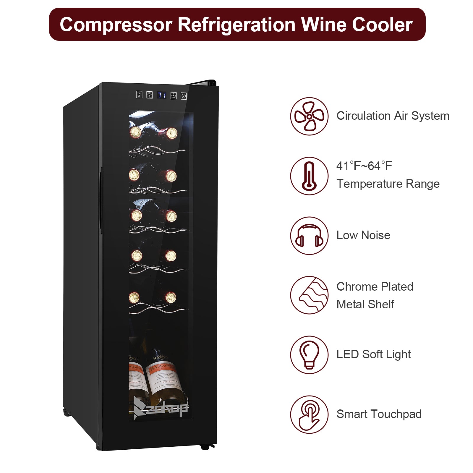 ROVSUN 12-Bottle 10" Wide Wine Cooler with Digital Temp Control