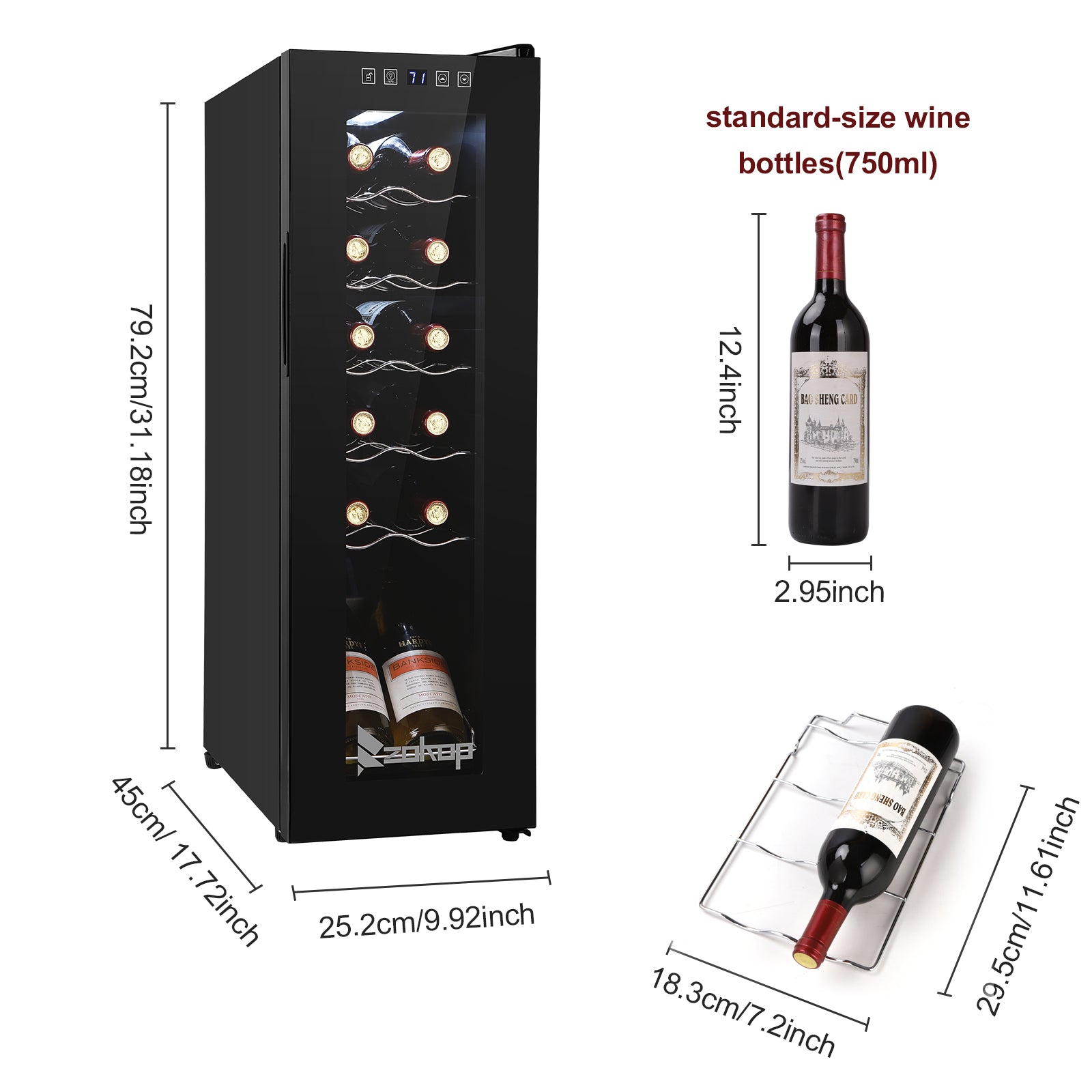 ROVSUN 12-Bottle 10" Wide Wine Cooler with Digital Temp Control