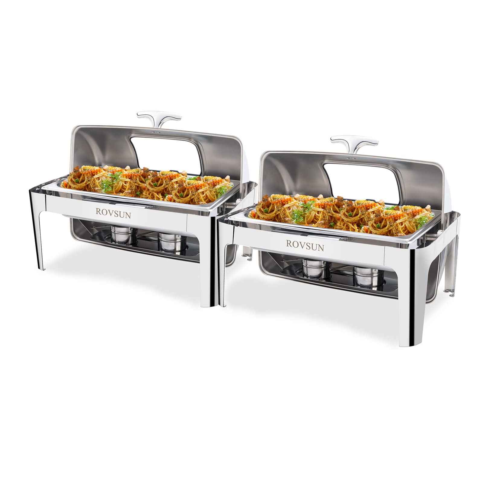 ROVSUN 9 QT Roll Top Rectangle Chafing Dish Buffet Set with Full Size Pan & Visible Window