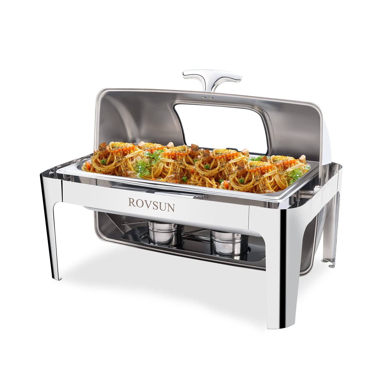 ROVSUN 9 QT Roll Top Rectangle Chafing Dish Set with Full Size Pan & Visible Window