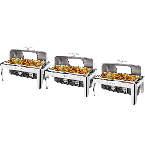 ROVSUN 9 QT Roll Top Rectangle Chafing Dish Buffet Set with Full Size Pan & Visible Window