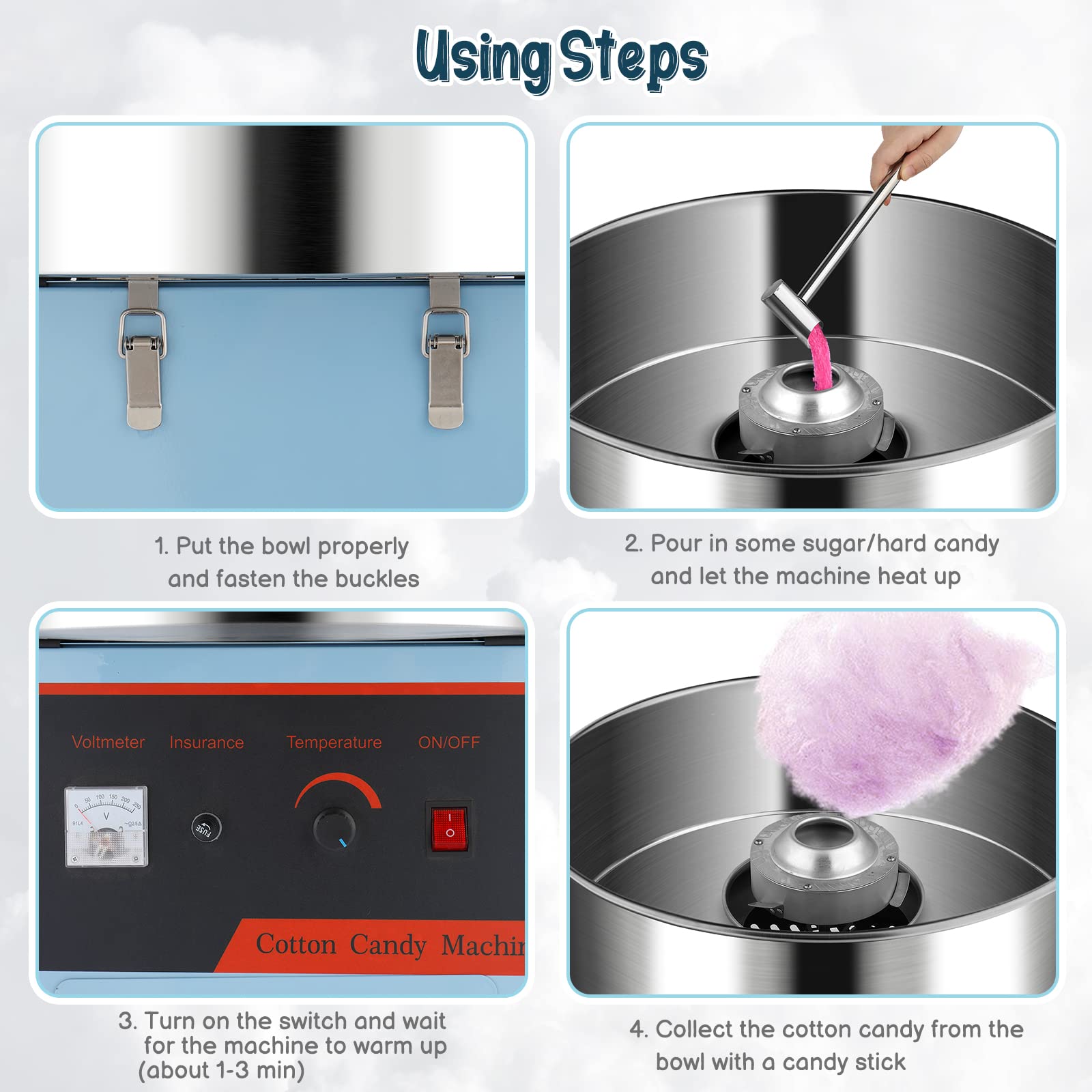 ROVSUN 21" 980W 110V Cotton Candy Machine with Bowl Blue