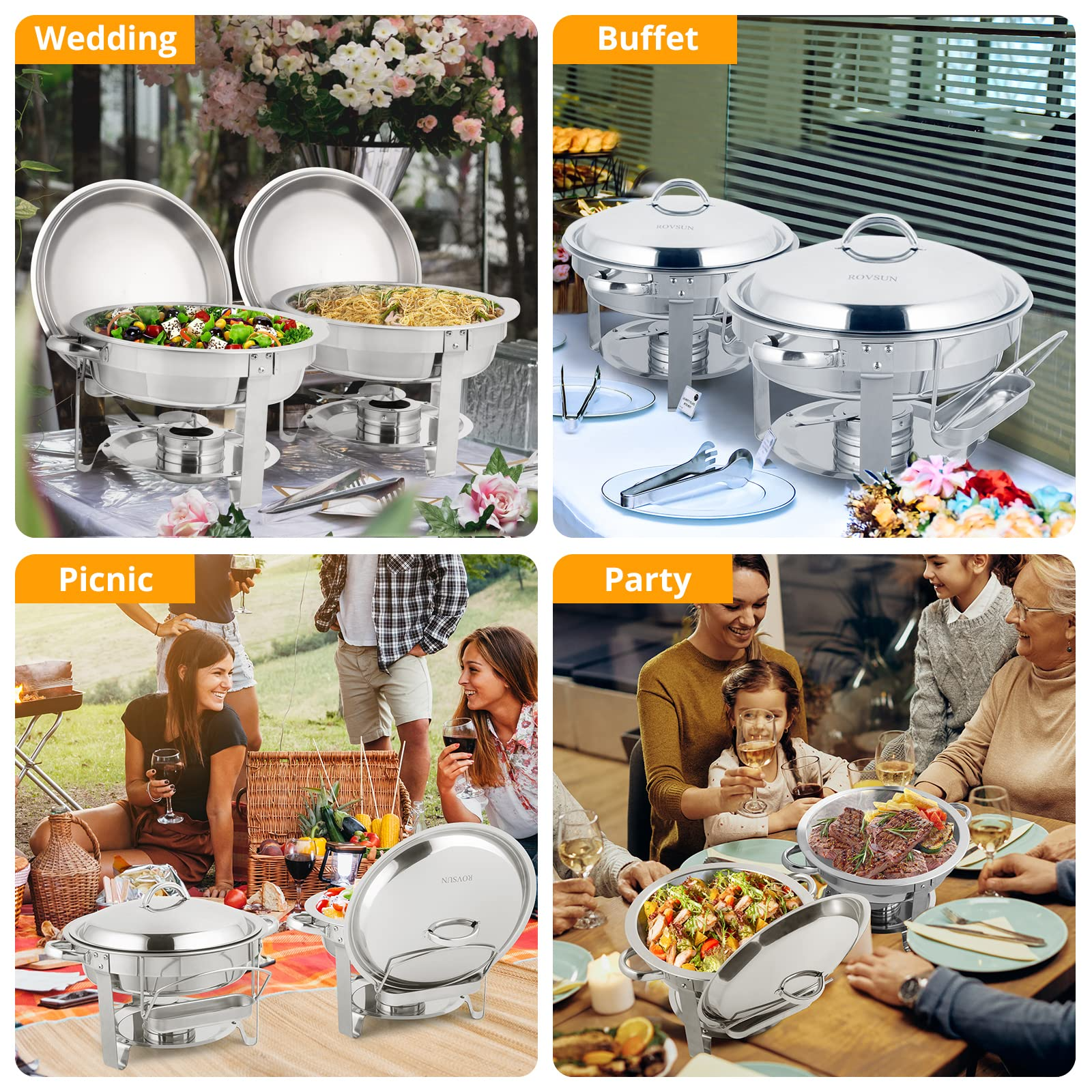 ROVSUN 5 QT Stainless Steel Round Chafing Dish Buffet Set with Lid Holder