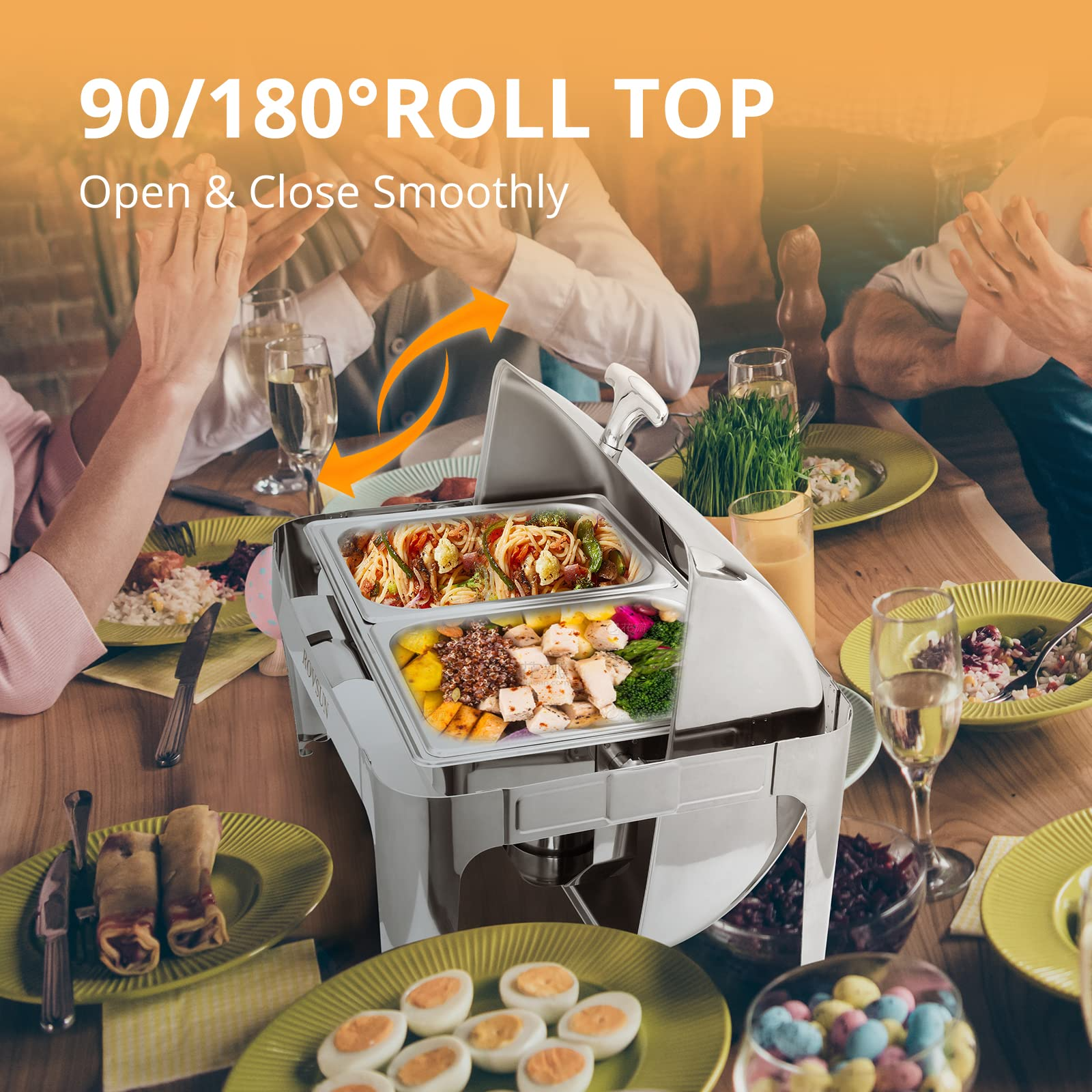 ROVSUN 9 QT Roll Top Rectangle Chafing Dish Buffet Set with 2 Half Size Pan & Visible Window