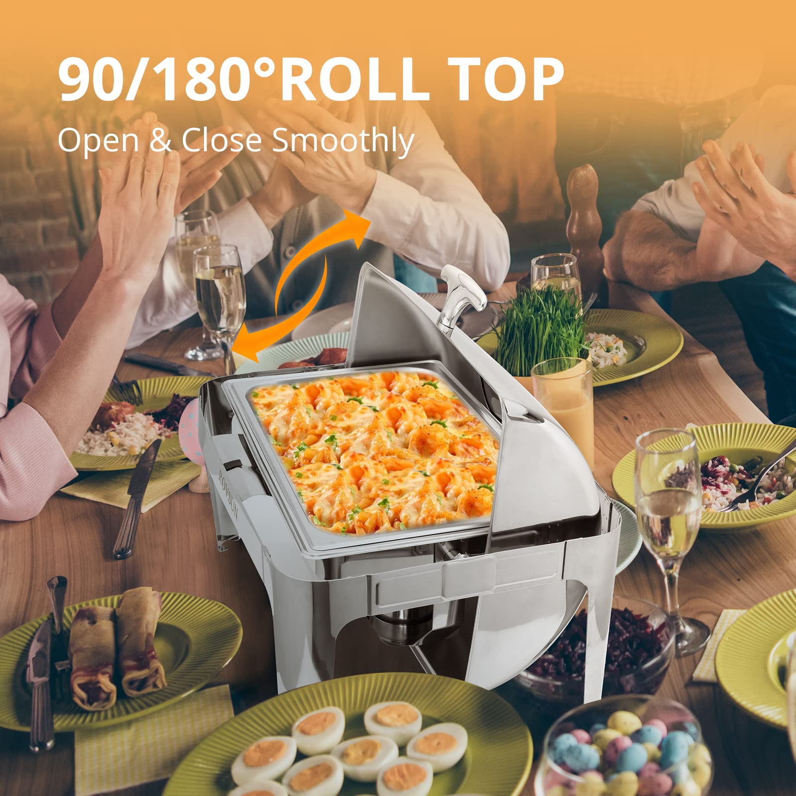 ROVSUN 9 QT Roll Top Rectangle Chafing Dish Buffet Set with Full Size Pan & Visible Window