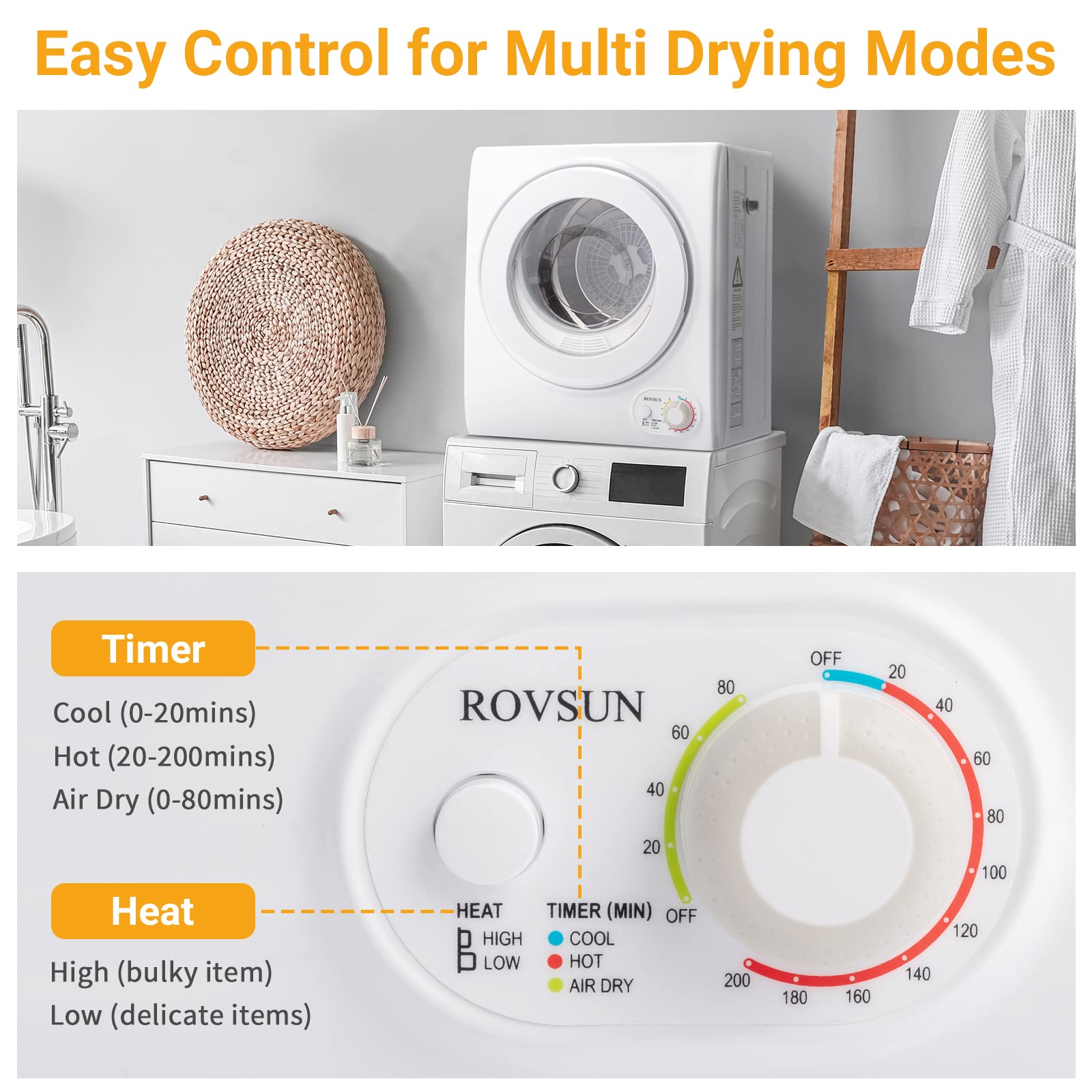 ROVSUN 1.5 Cu.Ft. 850W 110V Tumble Clothers Dryer with Classic Knob Control