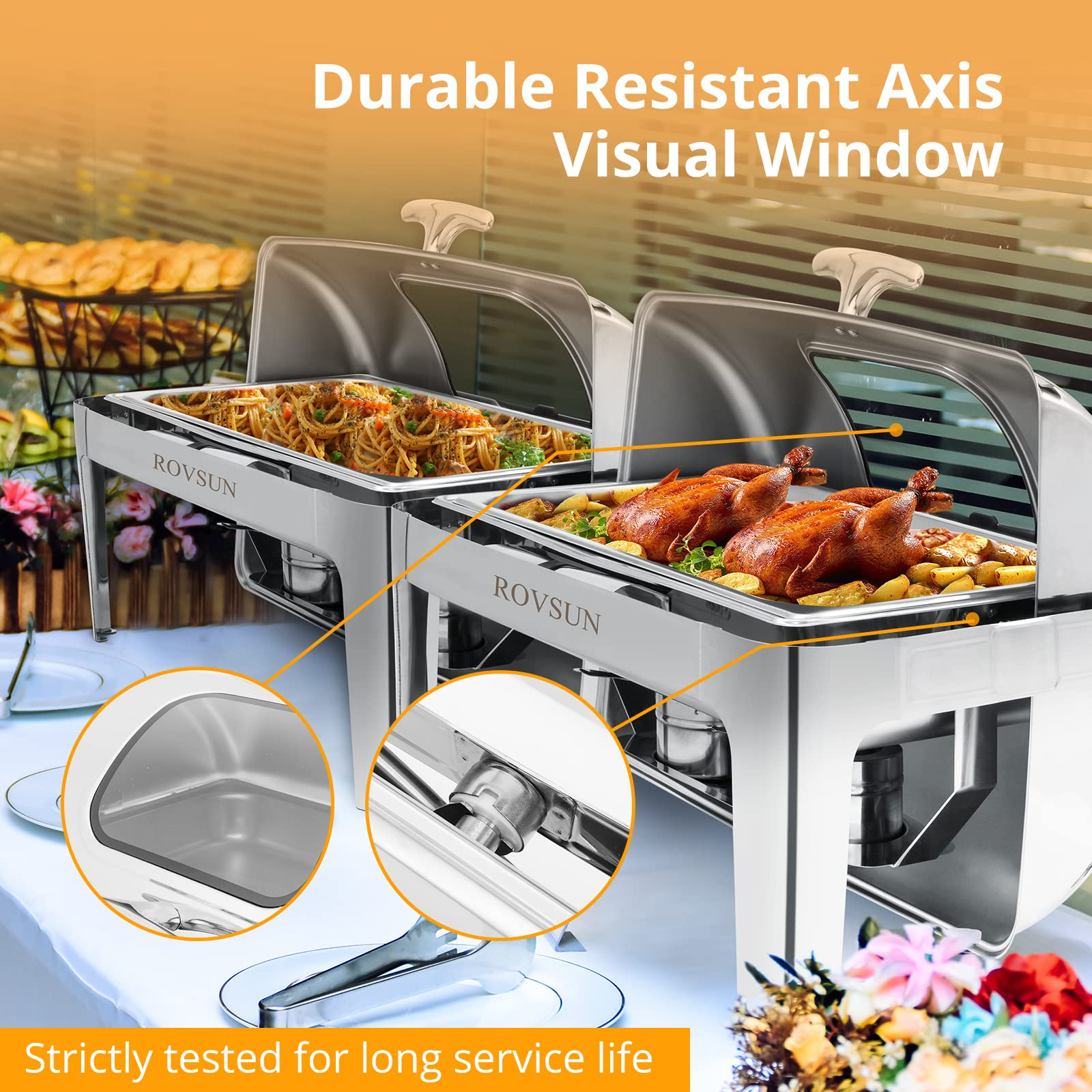 ROVSUN 9 QT Roll Top Rectangle Chafing Dish Buffet Set with Full Size Pan & Visible Window