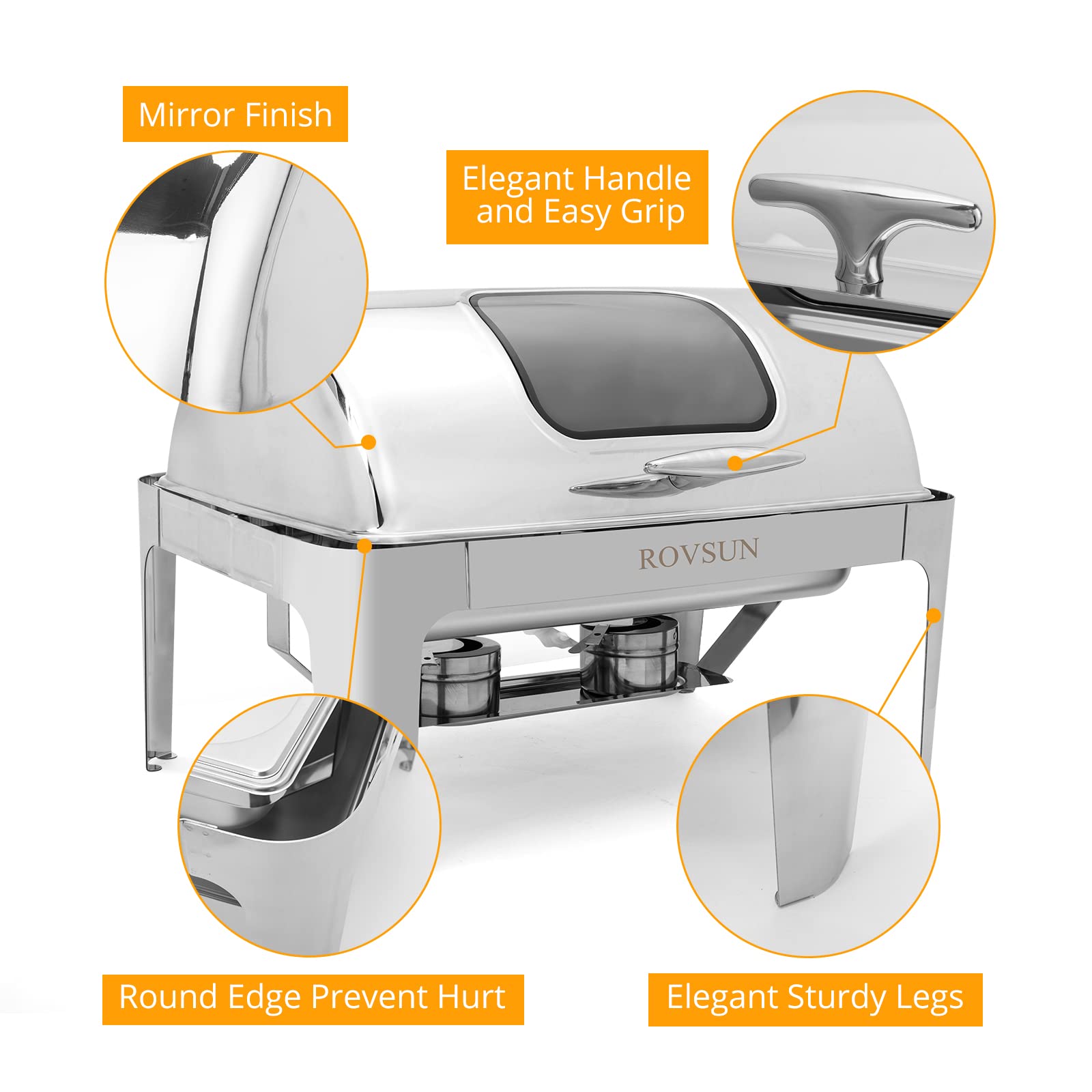 ROVSUN 9 QT Roll Top Rectangle Chafing Dish Buffet Set with Full Size Pan & Visible Window