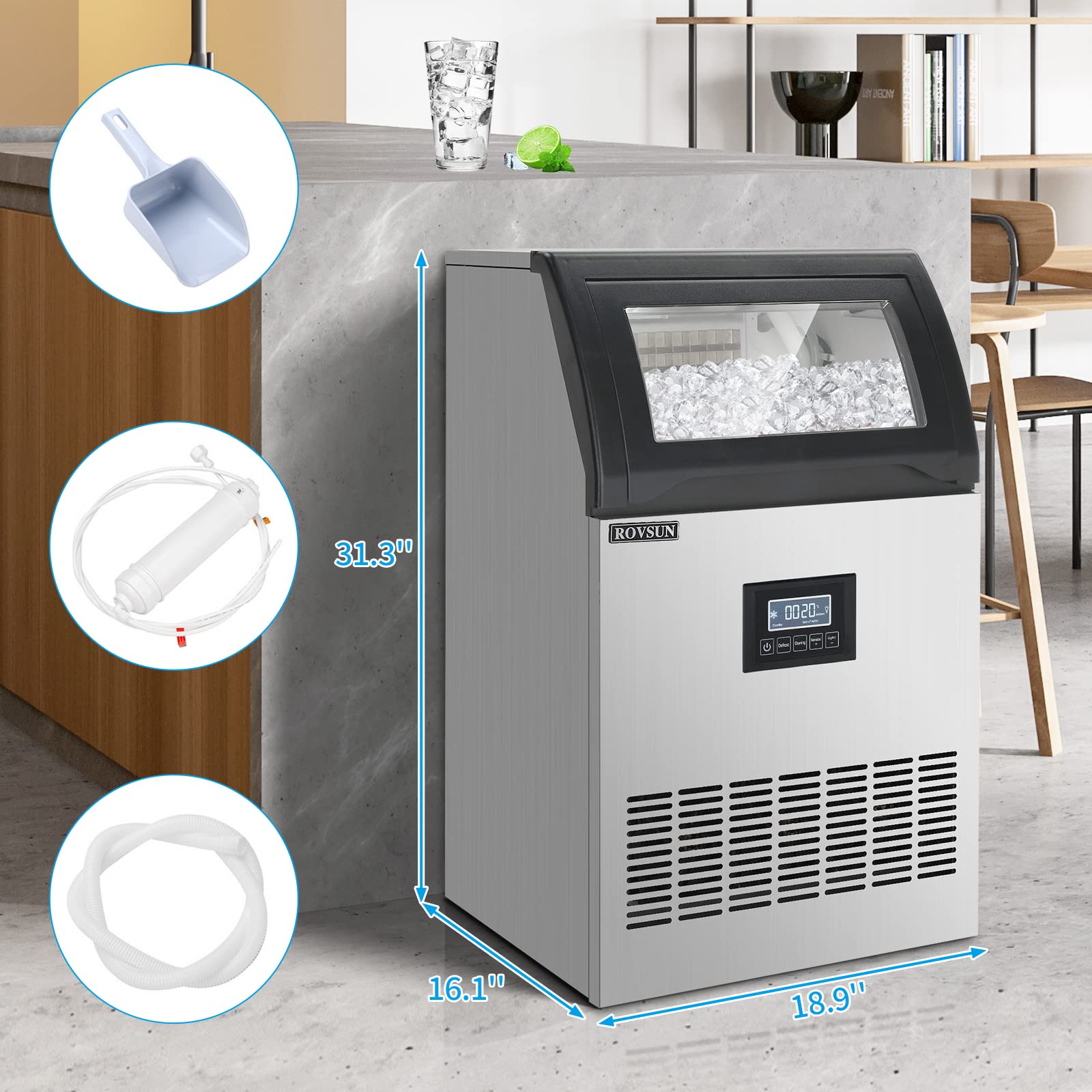 ROVSUN 19" 200 lb. 530W 115V Air Cooled Ice Machine Maker Countertop